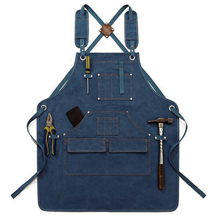 Canvas Apron with Pockets-Adjustable Cross Back Carpentry and Gardening Work Apron