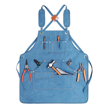 Canvas Apron with Pockets-Adjustable Cross Back Carpentry and Gardening Work Apron