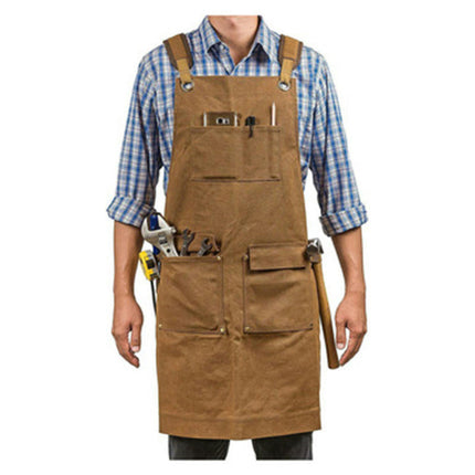 Canvas Apron with Pockets-Adjustable Cross Back Carpentry and Gardening Work Apron