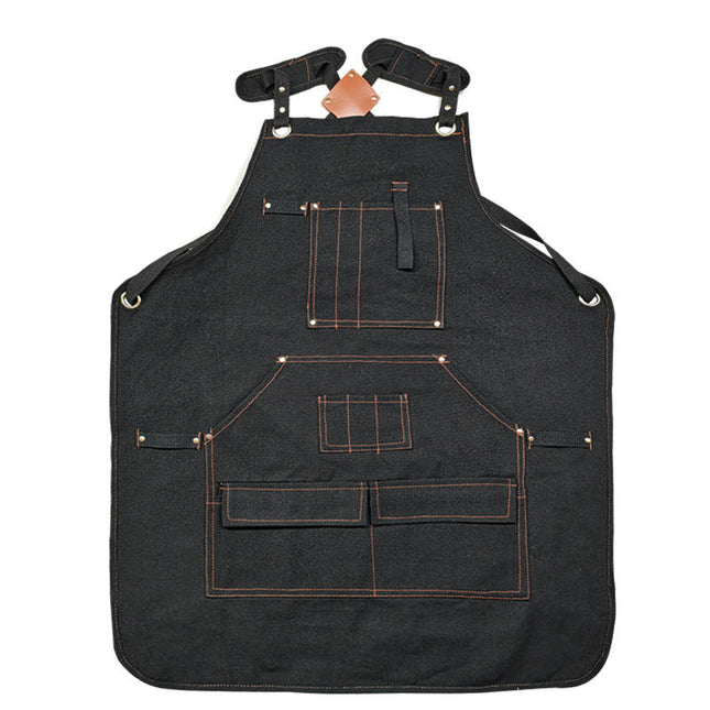 Canvas Apron with Pockets-Adjustable Cross Back Carpentry and Gardening Work Apron