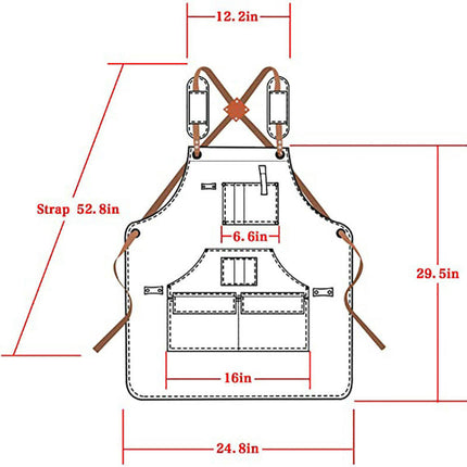 Canvas Apron with Pockets-Adjustable Cross Back Carpentry and Gardening Work Apron