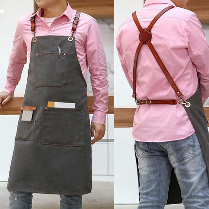 Aprons with Pockets for Men and Women-Adjustable Cross Straps Chef Kitchen Cooking Apron