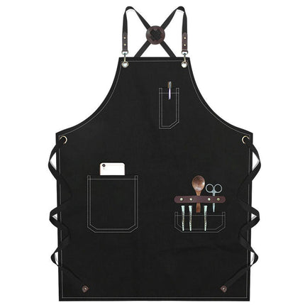 Chef Aprons for Men Women with Pockets, Cotton Canvas Cross Back  Adjustable Work Apron