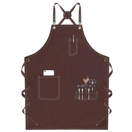 Chef Aprons for Men Women with Pockets, Cotton Canvas Cross Back  Adjustable Work Apron