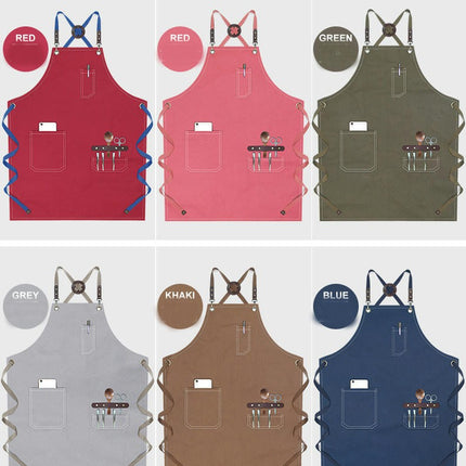 Chef Aprons for Men Women with Pockets, Cotton Canvas Cross Back  Adjustable Work Apron