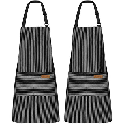 2 Pack Kitchen Cooking Apron, Adjustable Chef Striped Apron with 2 Pockets Suitable for Men and Women