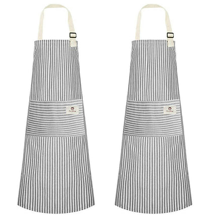 2 Pack Kitchen Cooking Apron, Adjustable Chef Striped Apron with 2 Pockets Suitable for Men and Women