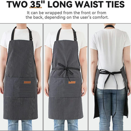 2 Pack Kitchen Cooking Apron, Adjustable Chef Striped Apron with 2 Pockets Suitable for Men and Women