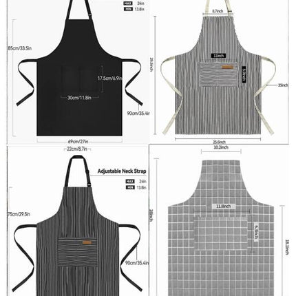 2 Pack Kitchen Cooking Apron, Adjustable Chef Striped Apron with 2 Pockets Suitable for Men and Women