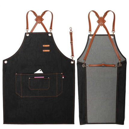 Chef Aprons for Men Women with Large Pockets, Denim Cross Back Heavy Duty Adjustable Work Apron