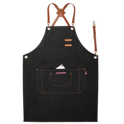 Chef Aprons for Men Women with Large Pockets, Denim Cross Back Heavy Duty Adjustable Work Apron