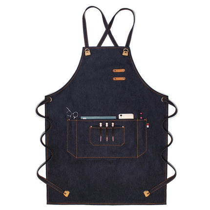 Chef Aprons for Men Women with Large Pockets, Denim Cross Back Heavy Duty Adjustable Work Apron