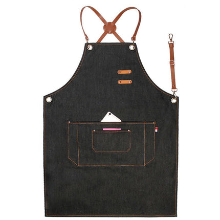 Chef Aprons for Men Women with Large Pockets, Denim Cross Back Heavy Duty Adjustable Work Apron