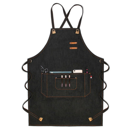 Chef Aprons for Men Women with Large Pockets, Denim Cross Back Heavy Duty Adjustable Work Apron