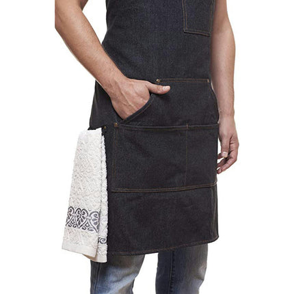 Denim Work Apron for Chef Men and Women with Pockets, Heavy Duty Cross Back Tool Apron for Shop