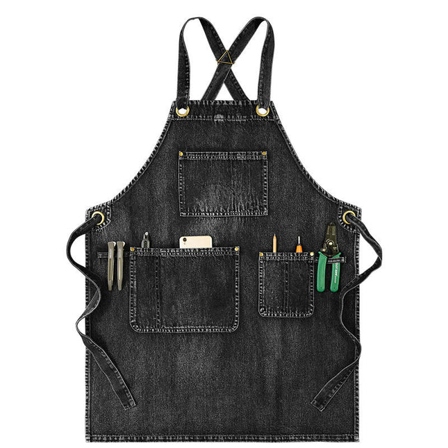 Denim Work Apron with Pockets , Adjustable to Comfortably Fit Men and Women Tool Apron