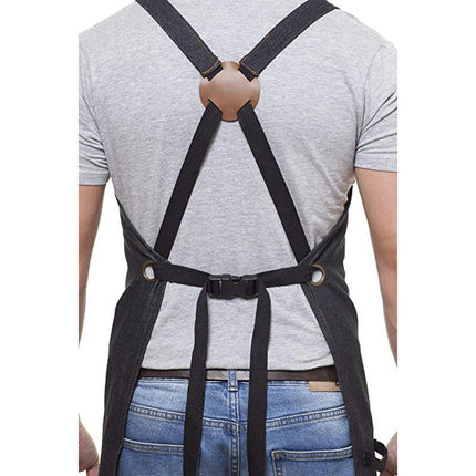 Denim Work Apron for Chef Men and Women with Pockets, Heavy Duty Cross Back Tool Apron for Shop