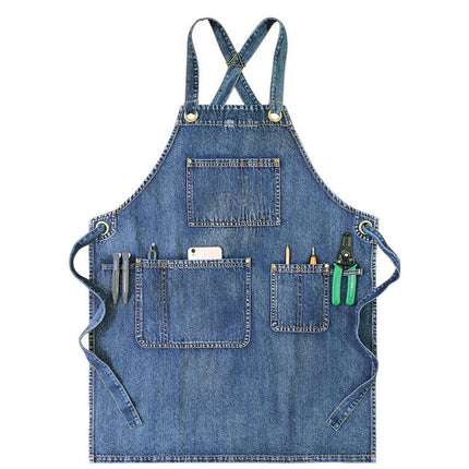 Denim Work Apron with Pockets , Adjustable to Comfortably Fit Men and Women Tool Apron