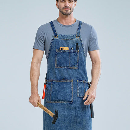 Denim Work Apron with Pockets , Adjustable to Comfortably Fit Men and Women Tool Apron