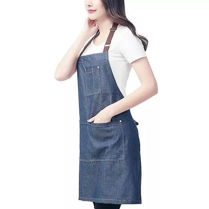 Denim Apron for Women and Men, Chef Kitchen Making Cooking Barbecue, with Adjustable Multi-Pocket Apron