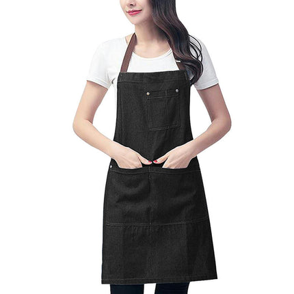 Denim Apron for Women and Men, Chef Kitchen Making Cooking Barbecue, with Adjustable Multi-Pocket Apron