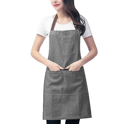 Denim Apron for Women and Men, Chef Kitchen Making Cooking Barbecue, with Adjustable Multi-Pocket Apron