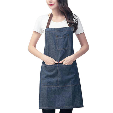 Denim Apron for Women and Men, Chef Kitchen Making Cooking Barbecue, with Adjustable Multi-Pocket Apron