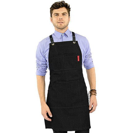 Denim Apron with Multiple Pockets Adjustable Cooking Apron for Kitchen Cooking BBQ Gardening