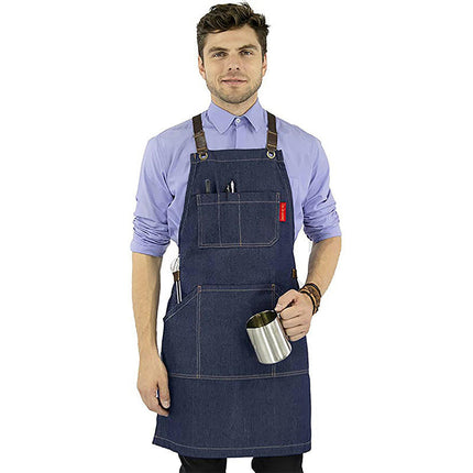 Denim Apron with Multiple Pockets Adjustable Cooking Apron for Kitchen Cooking BBQ Gardening