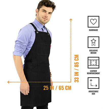 Denim Apron with Multiple Pockets Adjustable Cooking Apron for Kitchen Cooking BBQ Gardening