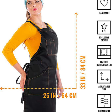 Denim Apron with Multiple Pockets Adjustable Cooking Apron for Kitchen Cooking BBQ Gardening