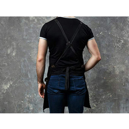 Denim Apron PU Leather Pocket BBQ Baker Restaurant Barber Work Apron