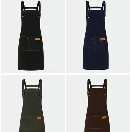 Bib Aprons with Pockets-Unisex Apron for Restaurant Kitchen Cooking Tea Shop Coffee