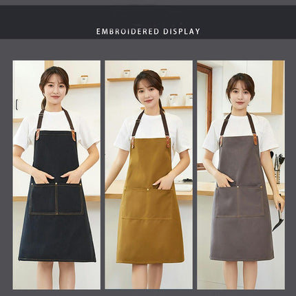 Canvas Bib Aprons with Pockets-Unisex Apron for Restaurant Kitchen Cooking BBQ Painting