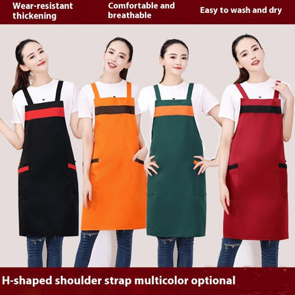 Unisex Apron with Pockets, Restaurant Kitchen Cooking H-Shaped Double Strap Apron