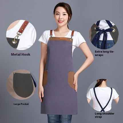 Unisex Apron with Pockets, Adjustable Cross Strap Apron for Restaurant Kitchen Cooking