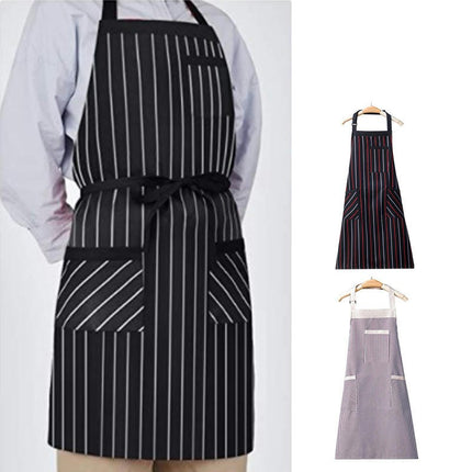 Adjustable Bib Aprons with 3 Pockets Cooking Kitchen Stripes Aprons for Women Men Chef