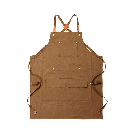 Cotton Polyester Canvas Apron - Adjustable Cross Straps Restaurant Kitchen Baking Cooking Apron