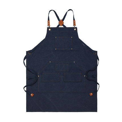 Cotton Polyester Canvas Apron - Adjustable Cross Straps Restaurant Kitchen Baking Cooking Apron