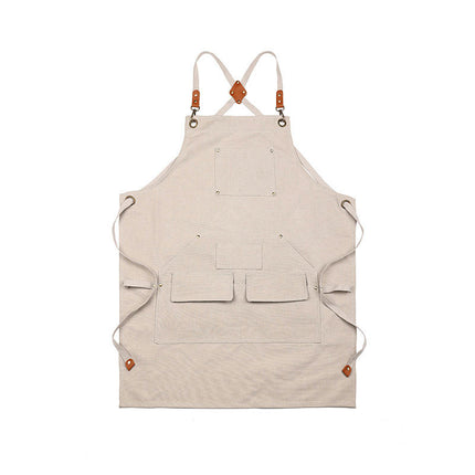 Cotton Polyester Canvas Apron - Adjustable Cross Straps Restaurant Kitchen Baking Cooking Apron