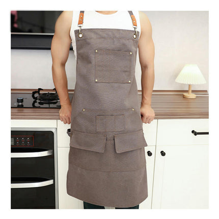 Cotton Polyester Canvas Apron - Adjustable Cross Straps Restaurant Kitchen Baking Cooking Apron