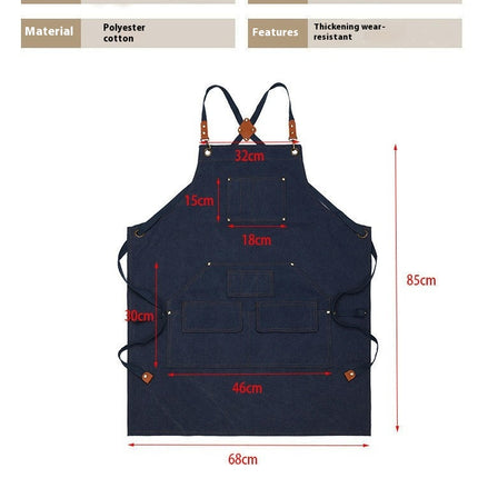 Cotton Polyester Canvas Apron - Adjustable Cross Straps Restaurant Kitchen Baking Cooking Apron