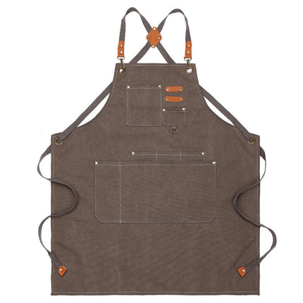 Chef Apron for Men and Women with Large Pockets, Cotton Canvas Cross Back Waterproof Work Apron