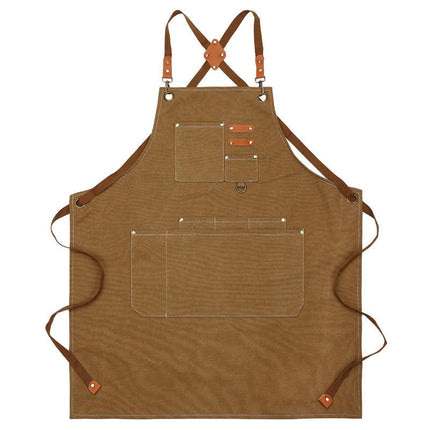 Chef Apron for Men and Women with Large Pockets, Cotton Canvas Cross Back Waterproof Work Apron