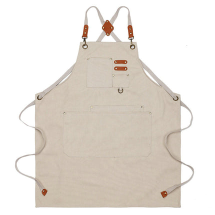 Chef Apron for Men and Women with Large Pockets, Cotton Canvas Cross Back Waterproof Work Apron