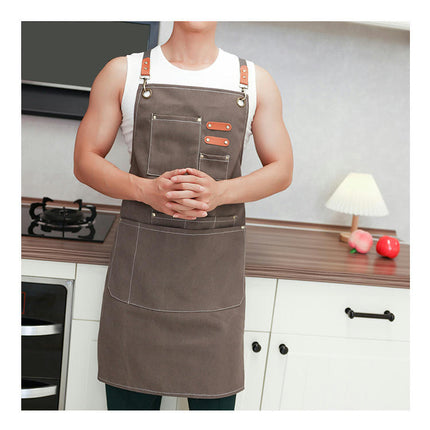 Chef Apron for Men and Women with Large Pockets, Cotton Canvas Cross Back Waterproof Work Apron