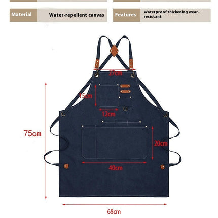 Chef Apron for Men and Women with Large Pockets, Cotton Canvas Cross Back Waterproof Work Apron