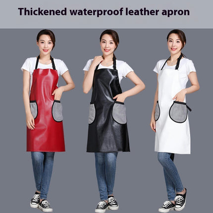 PU Leather Apron - Adjustable Apron for Kitchen Restaurant with Hand Wipe Pocket for Men and Women