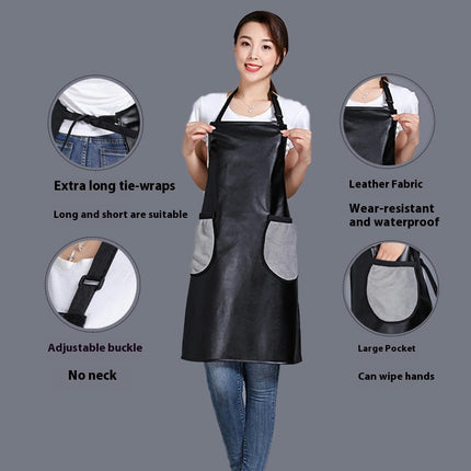 PU Leather Apron - Adjustable Apron for Kitchen Restaurant with Hand Wipe Pocket for Men and Women