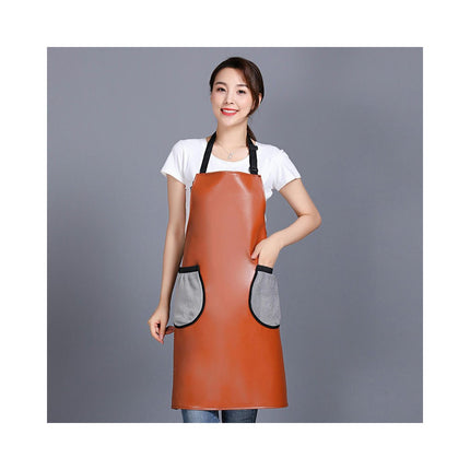 PU Leather Apron - Adjustable Apron for Kitchen Restaurant with Hand Wipe Pocket for Men and Women